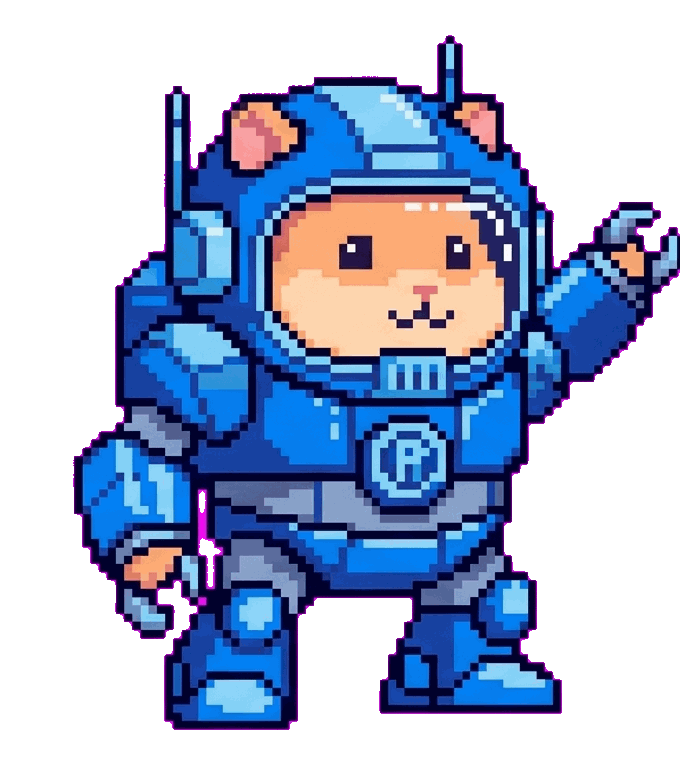 A hamster wearing a blue robot suit doing a stiff robot dance A hamster wearing a blue robot suit doing a stiff robot dance