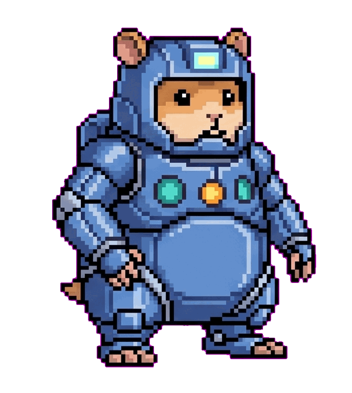 A hamster wearing a blue robot suit doing a stiff robot dance A hamster wearing a blue robot suit doing a stiff robot dance