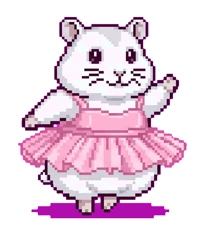 A white hamster in a pink tutu doing ballet twirls A white hamster in a pink tutu doing ballet twirls