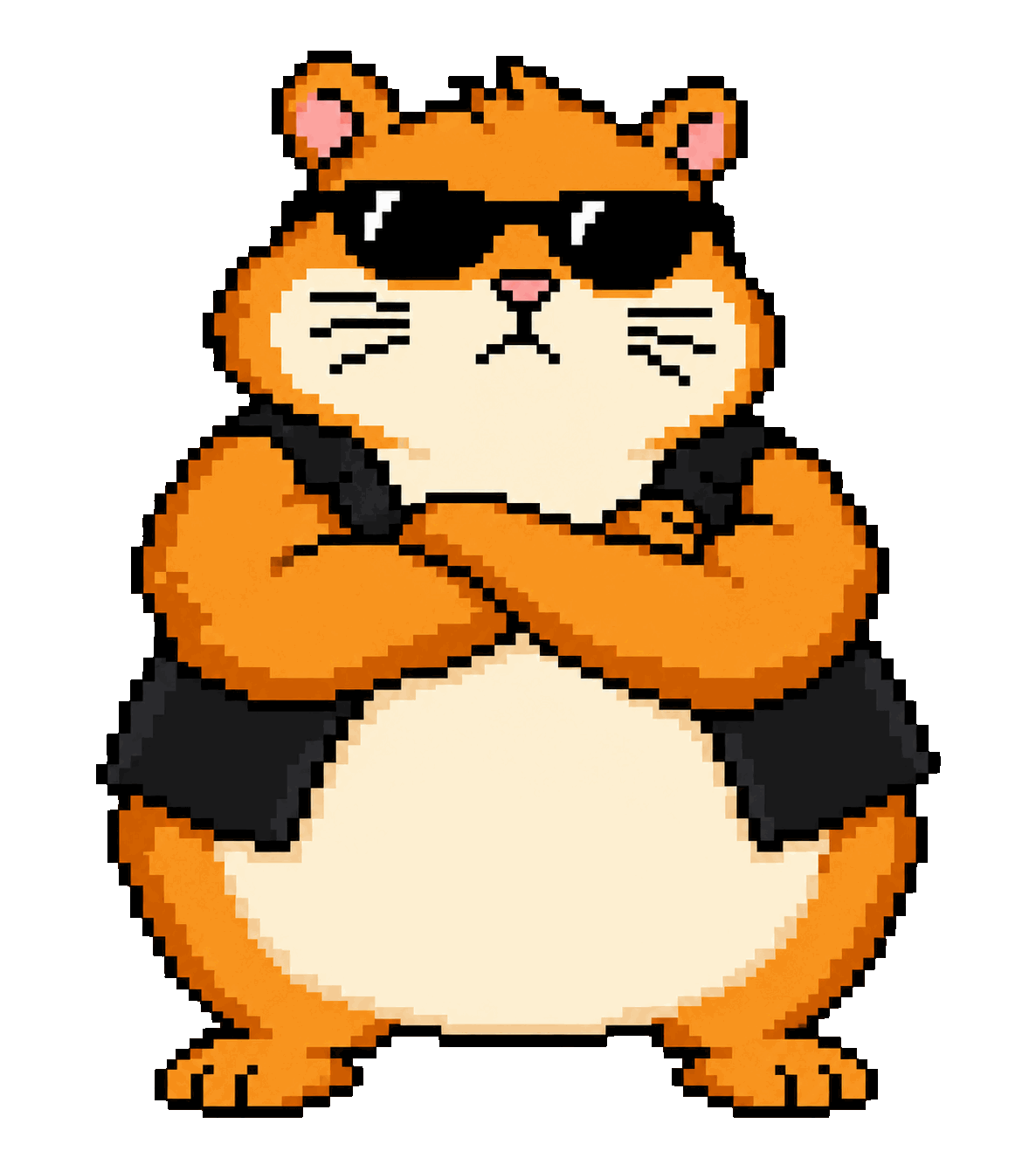 A pixel-art hamster bouncer in sunglasses with folded arms
